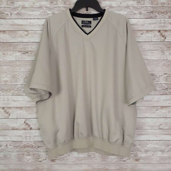 PGA Tour Other - PGA Tour Mens Short Sleeve Golf Shirt XL Wind Water Resistant Beige VNeck 96